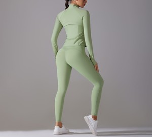 Women's Casual 2-Piece Sport Yoga Suit Set Breathable Quick Dry Knitted Spandex/Nylon Slim Fit Gym <b>Workout</b> <b>Jacket</b> Top & Leggings - Product Image 3