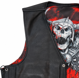 Custom Genuine Cowhide <b>Leather</b> Viking Skull Sublimated Liner Motorcycle <b>Vest</b> for <b>Men</b> Biker Club Riding <b>Leather</b> Waistcoat - Product Image 6