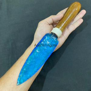 ดาบฟลูออไรต์สีน้ำเงินทำมือ AashimAgate พร้อมด้ามไม้ งานศิลปะสะสมสำหรับนักสะสม - Product Image 2