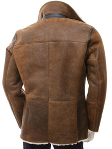 Men's <b>Brown</b> Genuine <b>Leather</b> Waterproof Breathable Eco-Friendly Moto <b>Jacket</b> Stand Collar Zipper Closure Slim Fit Winter Wear - Product Image 3