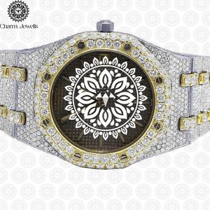 Charm Jewells Montre de luxe en acier inoxydable, boîtier rond, mouvement à quartz analogique, bracelet incrusté de diamants, unisexe, 42 mm - Product Image 1
