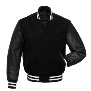 Blousons universitaires tendance en laine pour hommes, personnalisables, avec manches en cuir, style baseball, vente en gros - Product Image 6