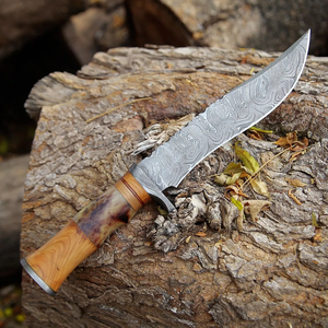 Cuchillo de caza de acero de Damasco con punta de gota y mango de madera, hoja fija, hecho a mano, para supervivencia al aire libre, venta al por mayor OEM - Product Image 5