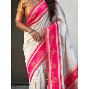 Sari de Seda Suave con Tejido Zari Tradicional en Contraste, 650g, Vestido de Noche Elegante, Disponible en Stock - Product Image 2