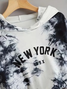 เสื้อฮู้ดครอปผ้าฝ้าย 100% ลายมัดย้อม พิมพ์ลายตัวอักษร แขนยาว มีเชือกผูก เสื้อฮู้ดกีฬา ชุดออกกำลังกายสำหรับผู้หญิง - Product Image 6