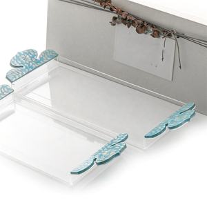 Plateaux de service mère de perle avec ensemble acrylique, décor haut de gamme de luxe, plateaux décoratifs à chevrons - Product Image 4