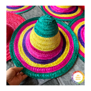 หมวกสานลายทางสไตล์เม็กซิกัน ปีกกว้าง ทำมือ สำหรับชายหาด กิจกรรมกลางแจ้ง ปั่นจักรยาน งานเทศกาล ปาร์ตี้  ขายส่งจำนวนมาก - Product Image 1