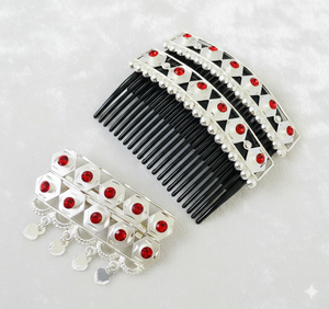 Peigne à cheveux vintage plaqué or, fait main, écologique, étanche, élégant, en alliage, avec mini pierres rouges et motif floral, pour mariée - Product Image 4