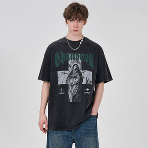 T-shirt unisexe surdimensionné en coton 100% lourd, délavé à l'acide, avec logo personnalisé, imprimé graphique, vente en gros - Product Image 3