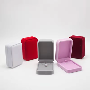 Boîte à bijoux élégante et écologique en velours durable à double compartiment, boîte de rangement pour bagues de couleur rouge unie, boîte à bagues pour couple - Product Image 4