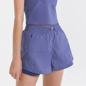 Shorts de sport pour femme à taille haute, avec plusieurs couches, cordon de serrage élastique, pour la course et l'entraînement - Product Image 5