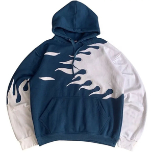 Sudadera con Capucha Oversize para Hombre al por Mayor, Estampado de Llamas con Bloques de Color, Manga Raglán, Ropa Casual de Otoño, 100% Algodón FRENCH TERRY - Product Image 1
