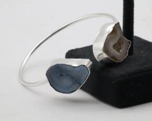 Druzy <b>Cuff</b> Bangles with German <b>Silver</b>, Adjustable Druzy Stone Open <b>Cuff</b> <b>Bracelet</b>, Fashion Gemstone Bangle Jewelry for Women - Product Image 1