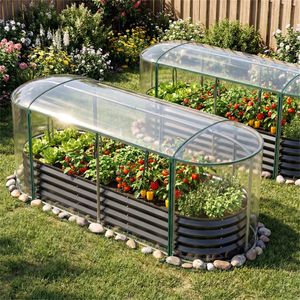 Fioriera rialzata 3-in-1 per tutte le stagioni, nera, con struttura in acciaio zincato e copertura in vetro temperato per la crescita delle piante - Product Image 2