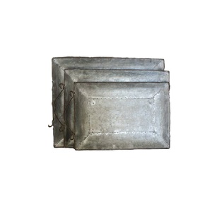 <b>Rustic</b> Galvanized Metal Serving Tray With Handles Vintage Distressed Oval Ottoman <b>Coffee</b> <b>Table</b> Decor Centerpiece Trays - Product Image 2