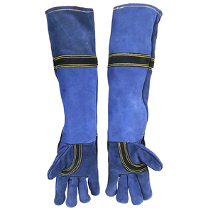 Gants de soudage extra longs en cuir de vachette bleu, résistants à la chaleur, avec manchette longue jusqu'aux épaules et paume renforcée pour une protection optimale des mains. - Product Image 1