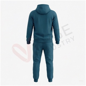 Conjunto Deportivo para Hombre en Color Verde Azulado, Manga Larga, con Capucha y Cierre Frontal, Color Sólido, Transpirable, Corte Regular, para Otoño - Product Image 2
