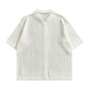 Camisas de Punto Personalizadas con Bordado para Hombre, Estilo Vintage, Tejido Abierto, Manga Corta, Cierre de Botones, Transpirables, Cárdigan de Verano - Product Image 2