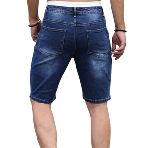 <b>Mens</b> Breathable <b>Stretch</b> Denim Shorts Slim Fit Washed Blue Cotton Jean Mid Rise Casual Summer Y2K Fashion Daily Wear Streetwear - Product Image 2