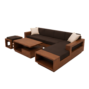 Juego de Sofás Seccionales de Madera de Teca Sólida de Lujo, Muebles de Salón en Forma de L para Villa, Hotel, Resort, Sala de Estar - Product Image 3