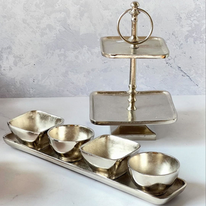 Bol à glace classique en aluminium plaqué argent, pour la maison, pour les desserts, les collations, les préparations culinaires, forme ronde et carrée avec plateau - Product Image 1