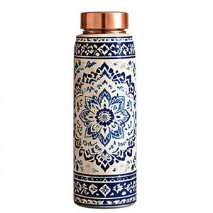 Copper Lid Blue <b>Metal</b> <b>Water</b> <b>Bottle</b> With Mountain Pine Tree And Moon Design Portable Outdoor Drinkware - Product Image 2