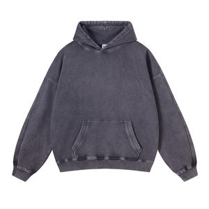 Sweat-shirt à capuche oversize pour homme en coton épais délavé effet usé style streetwear - Product Image 3