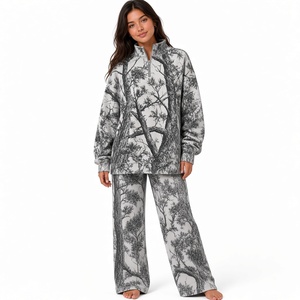 Ensemble 2 pièces décontracté gris camouflage avec col montant, demi-zip, manches longues et pantalon large pour le loungewear – Vente en gros - Product Image 4