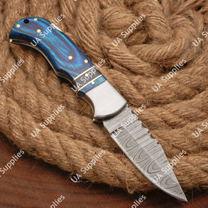 Couteau pliant haut de gamme en acier Damas avec talon en acier et manche ergonomique en bois exotique – Idéal pour la chasse, le camping, la pêche et l'usage quotidien (EDC) – Vente en gros - Product Image 2