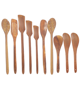 Ensemble de 10 cuillères et spatules de service en bois, style indien, ustensiles de cuisine en bois, vente chaude - Product Image 5