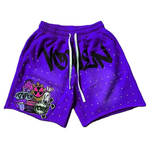 Pantalones Cortos de Forro Polar con Estampado de Graffiti para Hombre, con Cordón Ajustable y Bordado de Diamantes de Imitación, Estilo Hip Hop, Venta al por Mayor OEM - Product Image 2