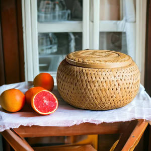Panier en bambou rond en gros, boîte de rangement tressée pour aliments, organisateurs pour la maison et le jardin, petits articles ménagers, panier décoratif - Product Image 2