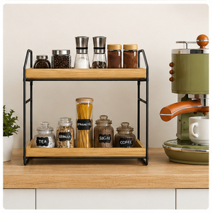 2-Tier <b>Rustic</b> Kitchen Countertop Organizer Metal Spice Rack Standing <b>Shelf</b> for Jars Oil Bottles and Coffee Bar Station Storage - Product Image 3