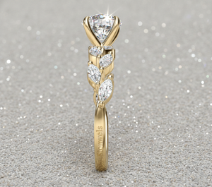 Anillo de Compromiso con Diamante Cultivado en Laboratorio, Chapado en Oro Rosa, Corte Redondo, Diamante Central, Piedras Laterales en Forma de Hoja Marquise, Anillo de Novia de Oro de 14K - Product Image 3