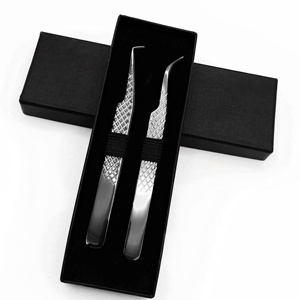 Pince à épiler pour extensions de cils RMI en acier inoxydable noir de haute qualité, 90 degrés, 12 cm / 14 cm / Lot de 2 pièces avec emballage en boîte noire - Product Image 6