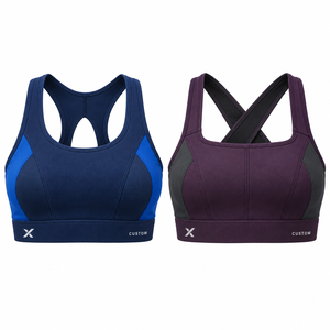Soutiens-gorge de sport pour femmes - Bleu marine Bourgogne - Fabricant de vêtements de sport et d'extérieur - Haut de compression pour tenue active - Product Image 1