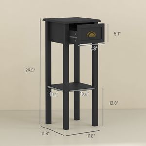 Set di 2 Tavolini Laterali Neri a 2 Livelli con Cassetto e Ripiano, 2 Pezzi Tavolini d'Appoggio per Soggiorno e Corridoio - Product Image 3