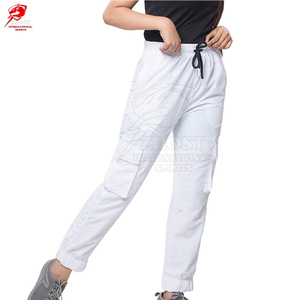 Women High Waist Solid Polyester <b>White</b> <b>Cargo</b> Pants Drawstring Elastic Loose Fit Ankle-Length Casual Summer Wear Quick Dry - Product Image 2