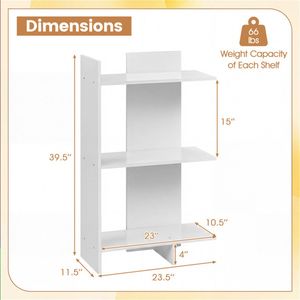 Étagère à livres en bois blanc à 3 niveaux, panneaux en bois d'ingénierie, capacité de 66 lb par étagère, kit anti-renversement inclus - Product Image 6