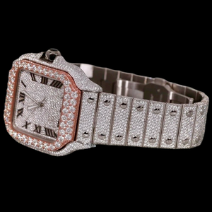Top High Quality Two Tone Moissanite Quartz Movement <b>Watch</b> Square Glass Dial roman Numerals Pave Setting Brilliant Cut <b>Diamond</b> - Product Image 2