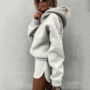 High Quality Fashionable 2 Piece Women's Sets New Arrival Custom Made Plain Color Cropped Sweat <b>Shorts</b> 100% Cotton Breathable - Product Image 2