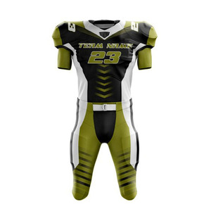 Uniforme de football américain personnalisé sublimé pour hommes, ensemble maillot et pantalon noir, vert et blanc - Product Image 2