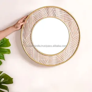 Luxury Golden Leaf Design Modern Metal Frame Round Wall <b>Mirror</b> for Home Decor Wedding Occasion - Product Image 4