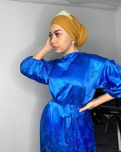 Elegante Abaya de Seda Rosa con Estampado Floral, Manga Larga, Cuello Alto, Corte Holgado, Vestido de Novia para Mujer, Estilo de Oriente Medio - Product Image 5
