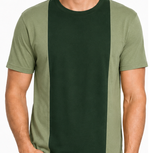 เสื้อยืดคอกลมผู้ชายพรีเมียม แขนสั้น ตัดต่อสีเขียวมะกอกและเขียวเข้ม สไตล์ลำลอง - Product Image 3
