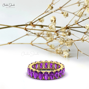 Anillo de Eternidad Completo de Oro Sólido de 14k con Banda de Amatista Natural de Corte Ovalado de 5x3mm, Venta al por Mayor de Productos a Granel - Product Image 6