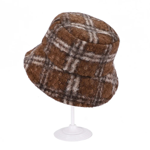 Faux Fur Checkered <b>Bucket</b> <b>Hat</b> Unisex Winter Casual Adult Style - Product Image 3
