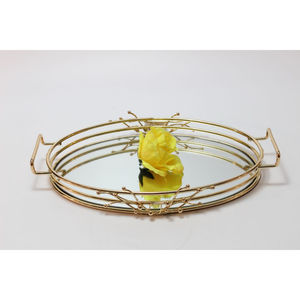 Elegante Bandeja Decorativa Espejada de Metal Dorado para Decoración del Hogar, Artículos de Baño, Tocador y Organizador de Joyas - Product Image 1