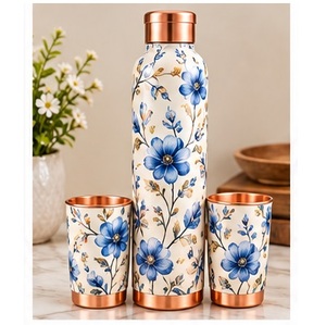 ขวดน้ำทองแดงตกแต่งลายดอกซากุระสีชมพู ชุดภาชนะใส่น้ำแบบพกพาสำหรับเดินทาง - Product Image 5