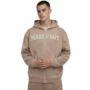 <b>Neutral</b> Tone Cotton Fleece Men Hoodie Applique Embroidery Oversized Zip Up Hoodies for Men Streetwear Brand Manufacturing - Product Image 5